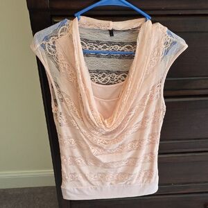 HeartSoul Lace Cowl Neck Blouse - Pink